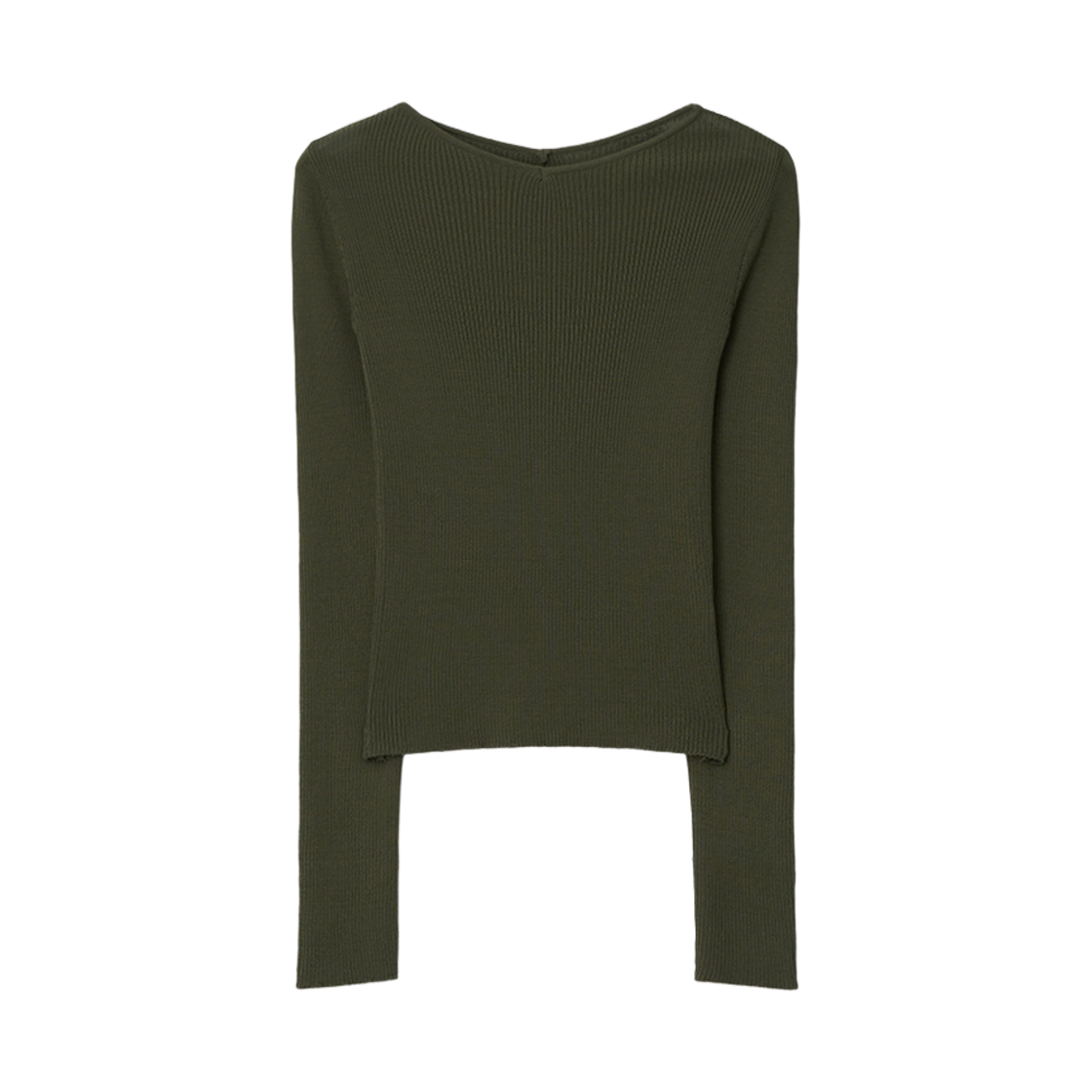 뮈르뮈르 르투 슬림브이 골지 백슬릿 니트 올리브카키(Murmure Retu Slim V-Ribbed Back-Slit Knit Olive Khaki)