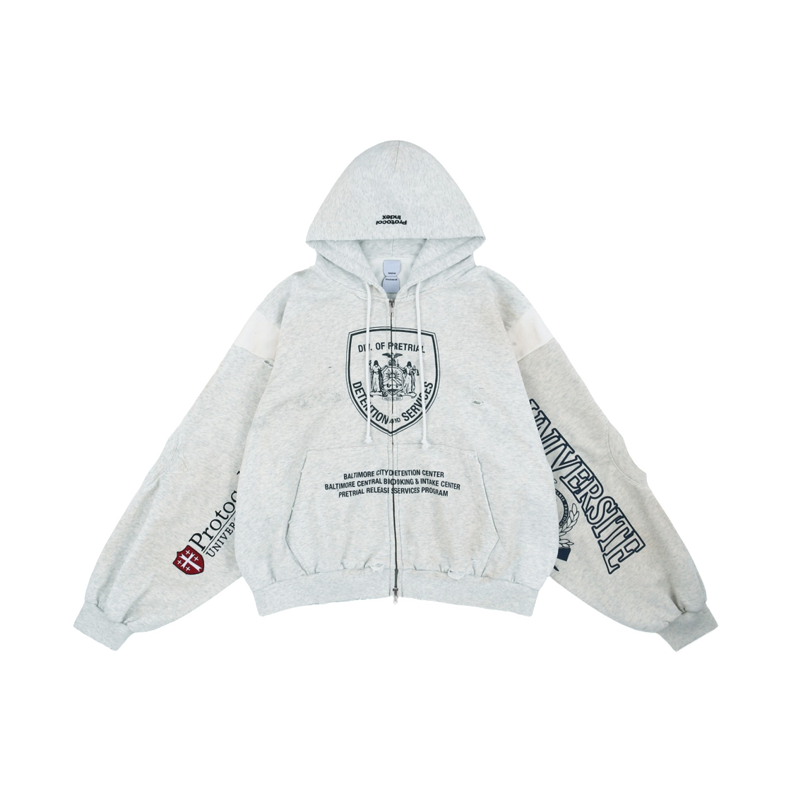 프로토콜 인덱스 리컨스트럭티드 스웨트셔츠 집 후드 오트밀 멜란지(Protocol Index Reconstructed Sweatshirts Zip Hoodie Oatmeal Melange)