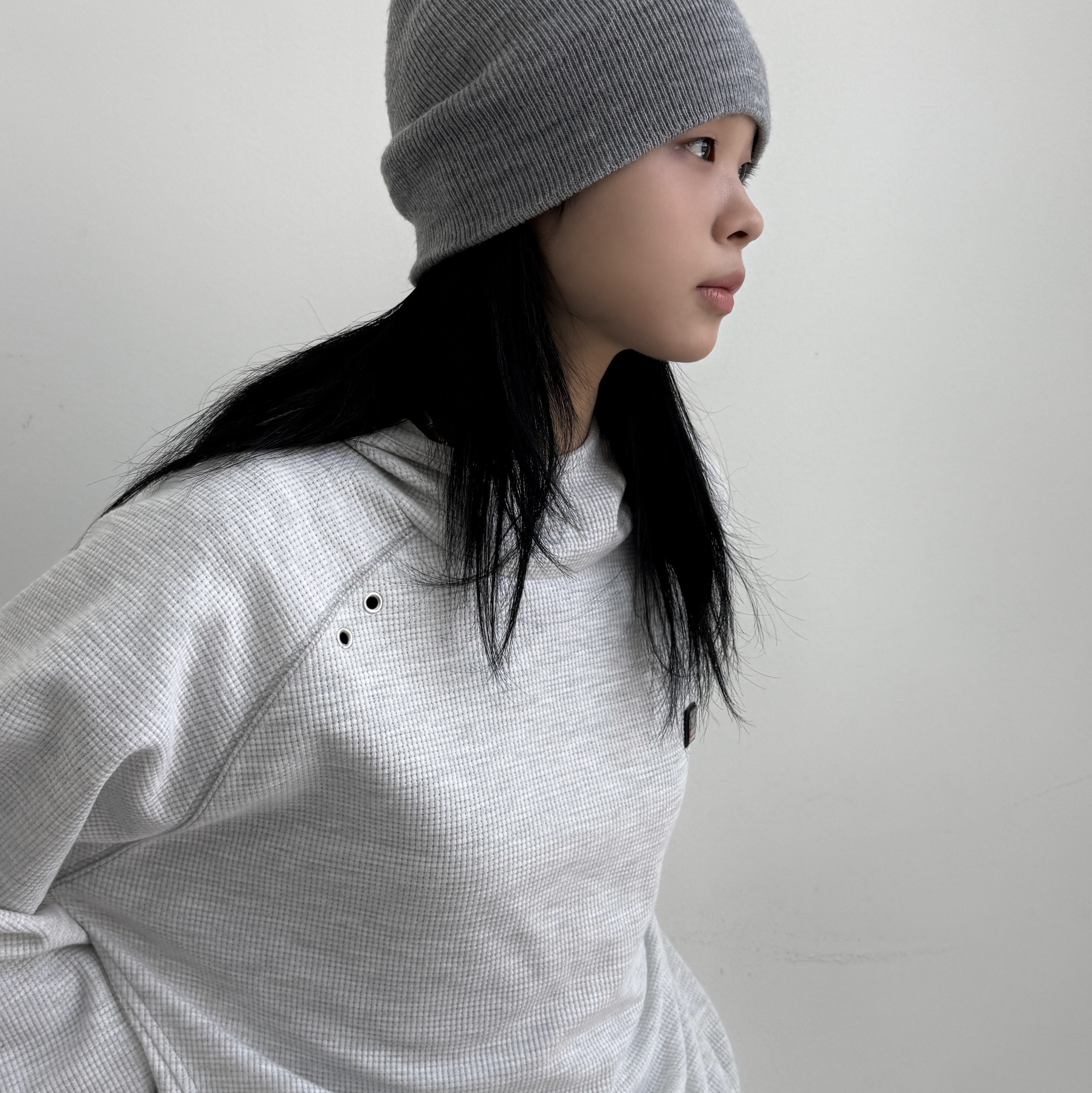 SPORT CHAMBER SC Waffle Ear-Open Hood T-shirt 1% Gray 착용 스타일 - 2