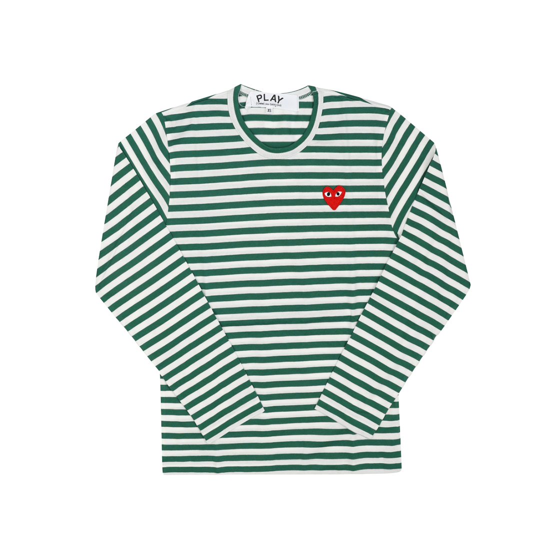 [20% 쿠폰] 플레이 꼼데가르송 레드 하트 보더 롱슬리브 그린 화이트([20% 쿠폰] Play Comme des Garcons Red Heart Border Long Sleeve Green White)