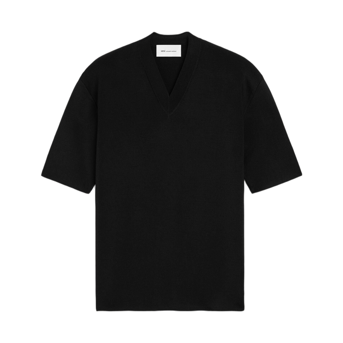 HKS861-KN0158-001 AMI Black Wool Short Sleeves V-Neck Sweater Black