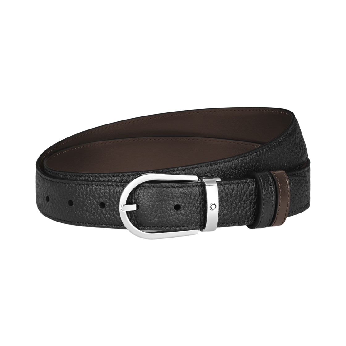 몽블랑 그레인드 레더 홀스슈 30mm 리버시블 벨트 블랙 브라운(Montblanc Horseshoe 30mm Reversible Belt in Grained Leather Black Brown)