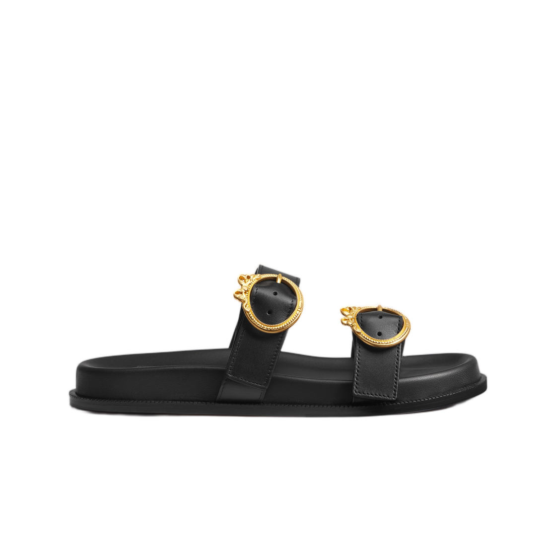KCO629VEA-S900 (W) Dior Medallion Buckle Slides Calfskin Black