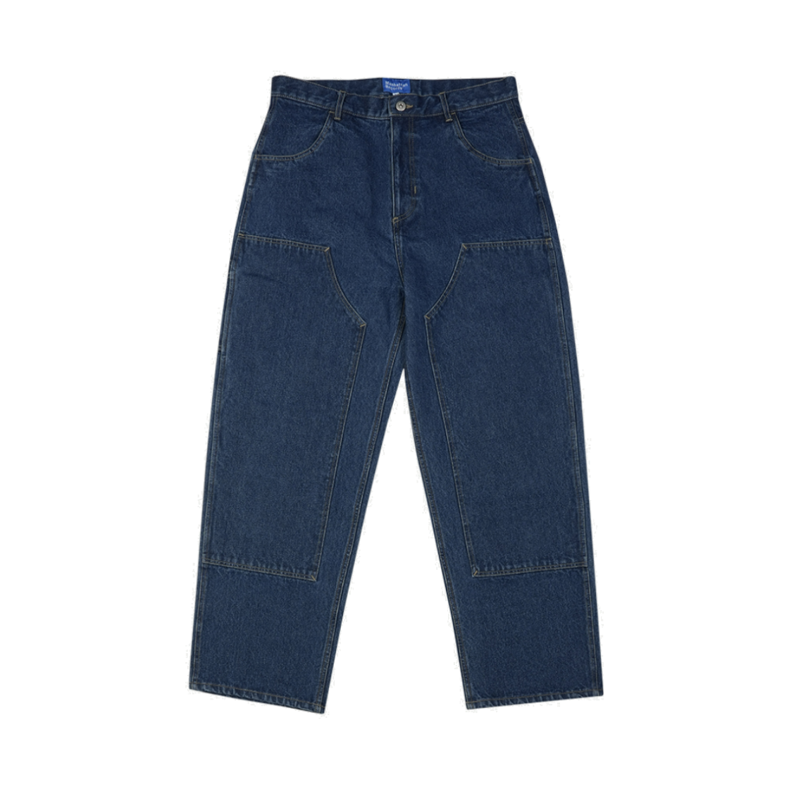 맨하탄 레코즈 워시드 데님 더블니 팬츠 - 블루(Manhattan Records Washed Denim Double Knee Pants - Blue)