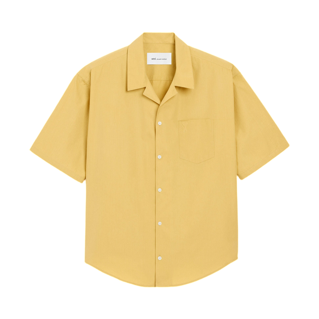 USH833-CO0063-A020 AMI Yellow Cotton Short Sleeve Camp Collar Boxy Shirt Yellow Pastel
