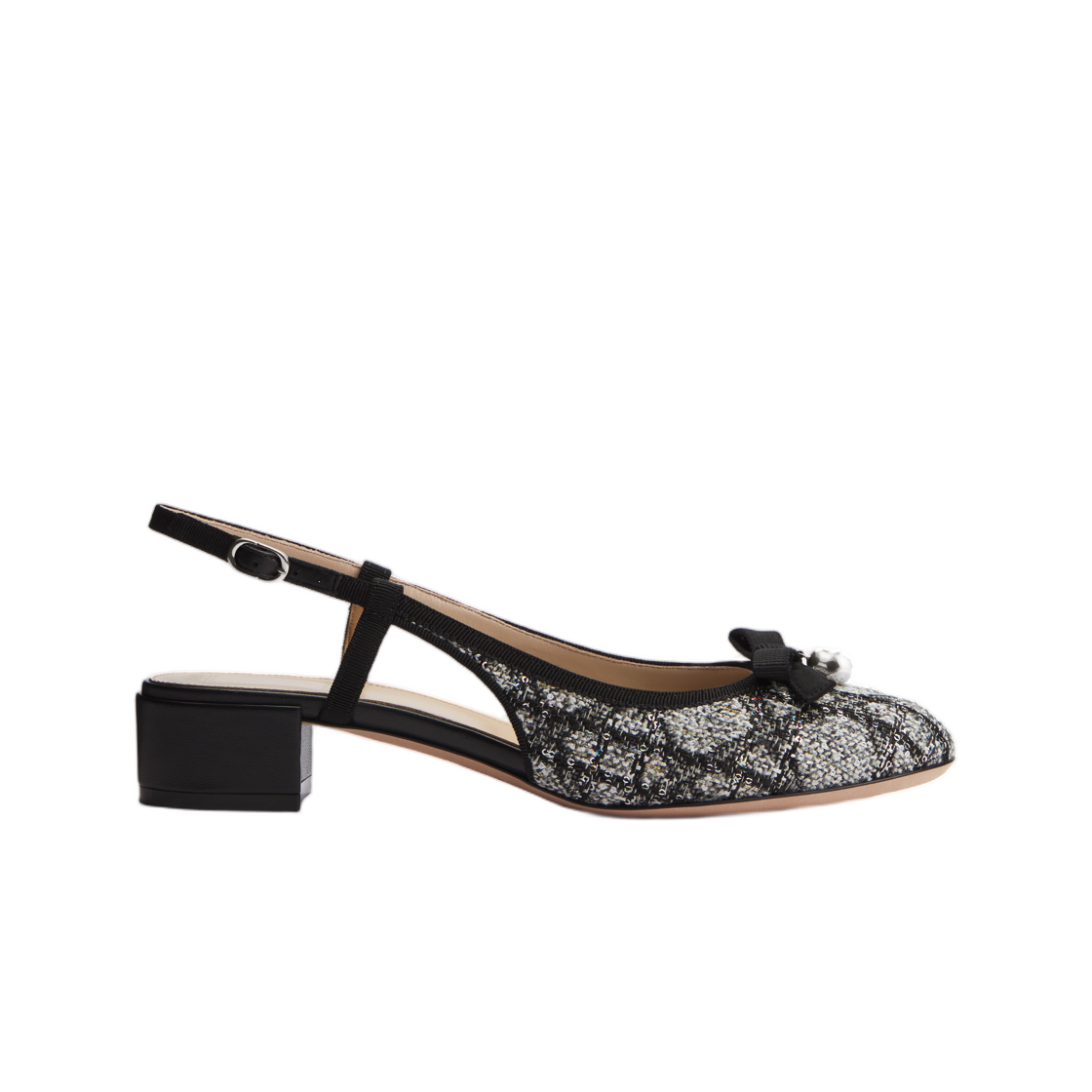KCF201CTP-S41G (W) Dior Ballet Slingback Pump Cannage Tweed Embroidered With Sequins Gray Black Multicolor