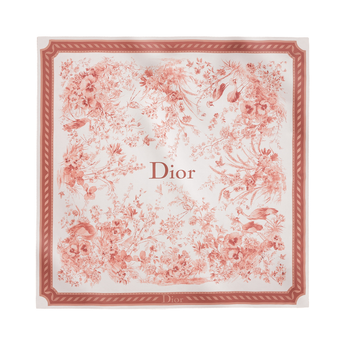 62TC090D6031-C429 (W) Dior Toile De Jouy Floral Garden 90 Square Scarf Silk Twill Ecru Pink
