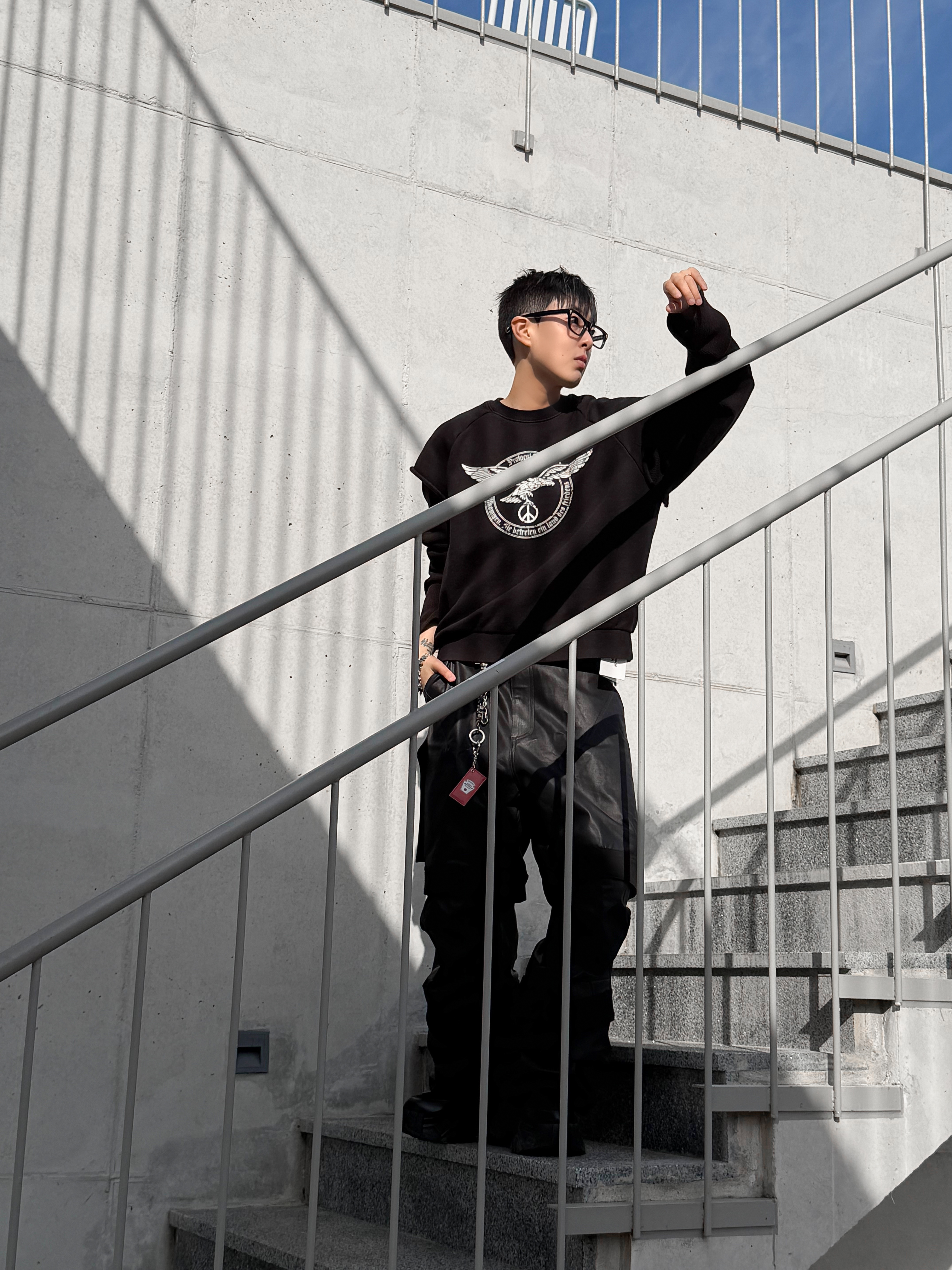Farfromwhat Far Layered Work Pants Coated Black, Hono Report Object Keyring Tomato Ketchup 착용 스타일 - 7
