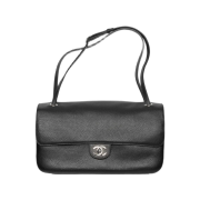 Chanel Maxi Flap Bag Grained Calfskin & Silver Black