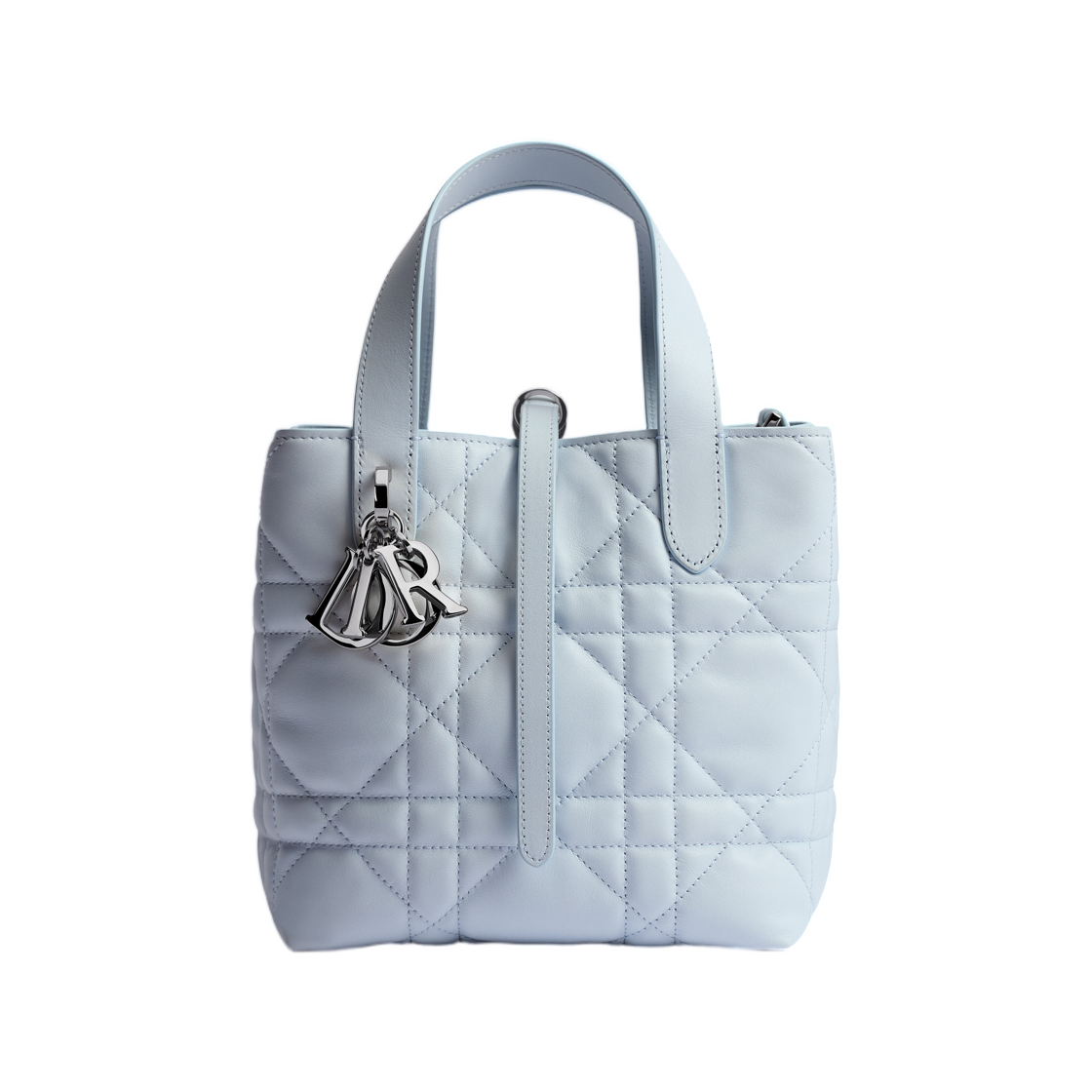 M2835PSNW-M39Z Dior Toujours Vertical Tote Bag Small Macro Cannage Calfskin Ice Blue
