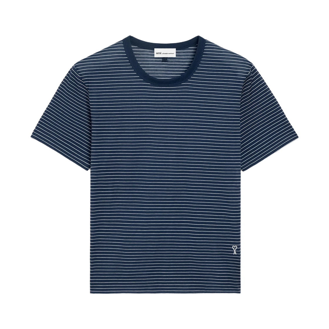 HTS367-JE0212-A044 AMI Blue Striped Cotton Ami De Coeur T-Shirt Ink White