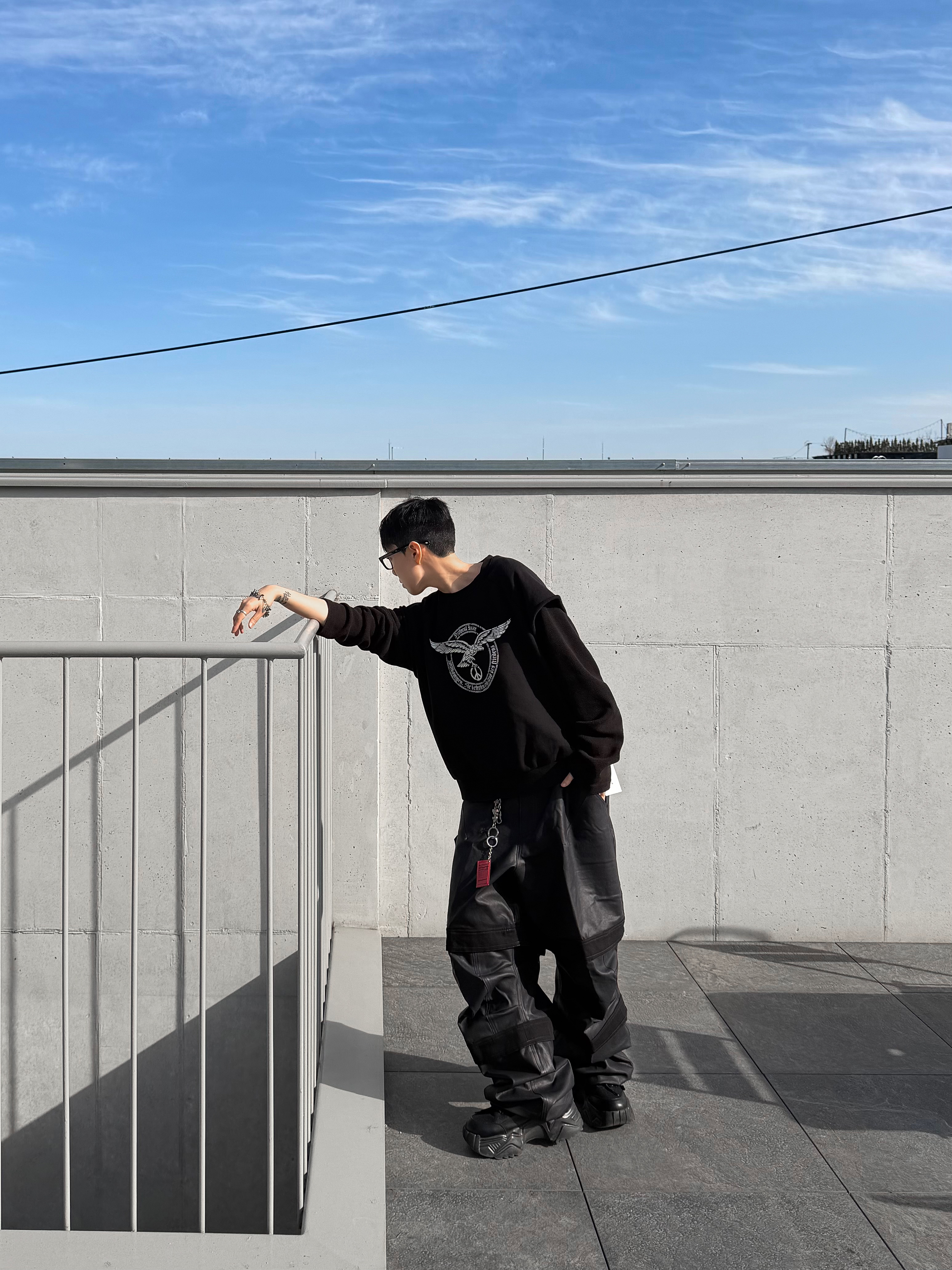 Farfromwhat Far Layered Work Pants Coated Black, Hono Report Object Keyring Tomato Ketchup 착용 스타일 - 4