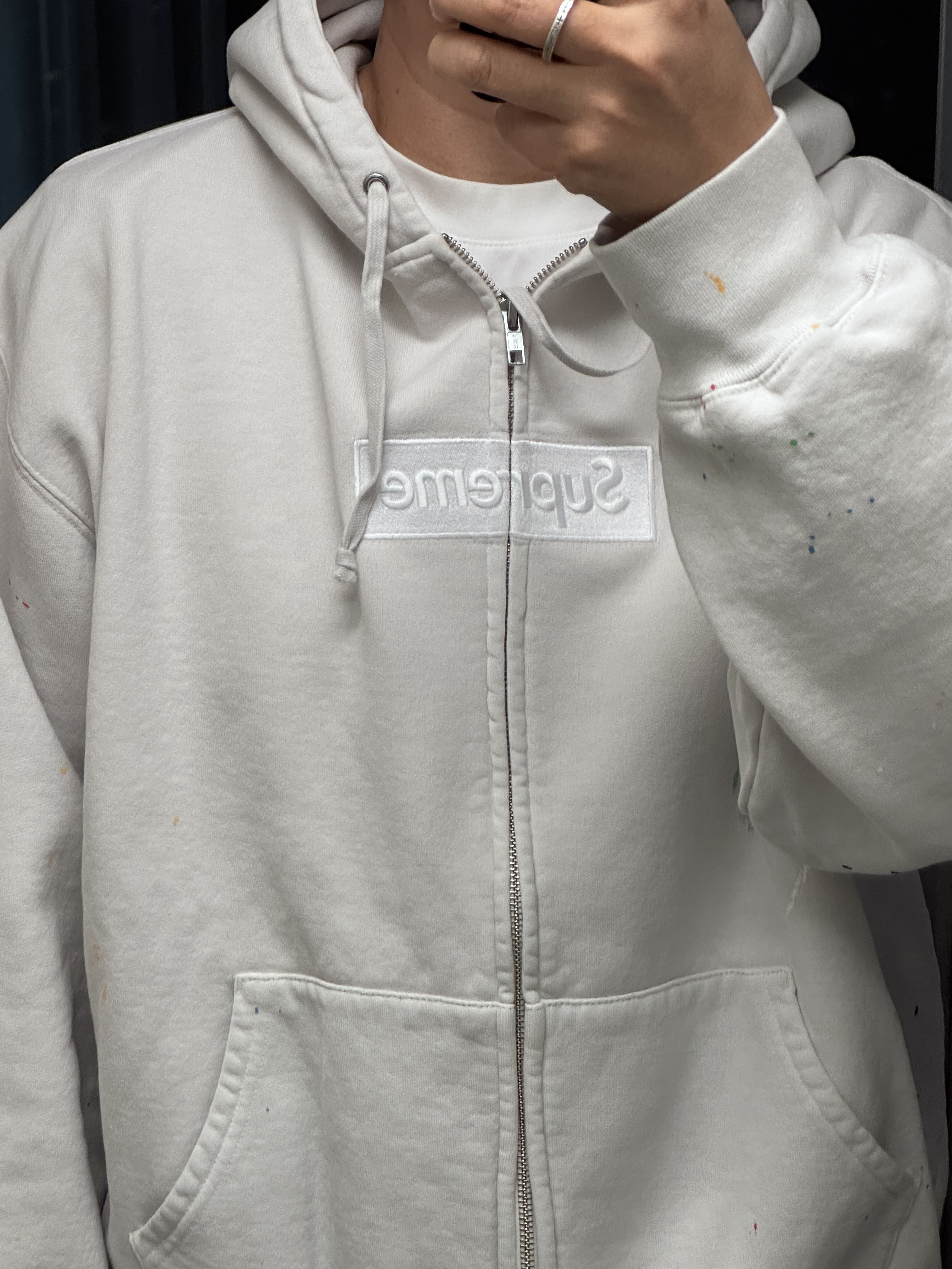 Supreme x MM6 Maison Margiela Box Logo Zip Up Hooded Sweatshirt White - 26SS 착용 스타일 - 1