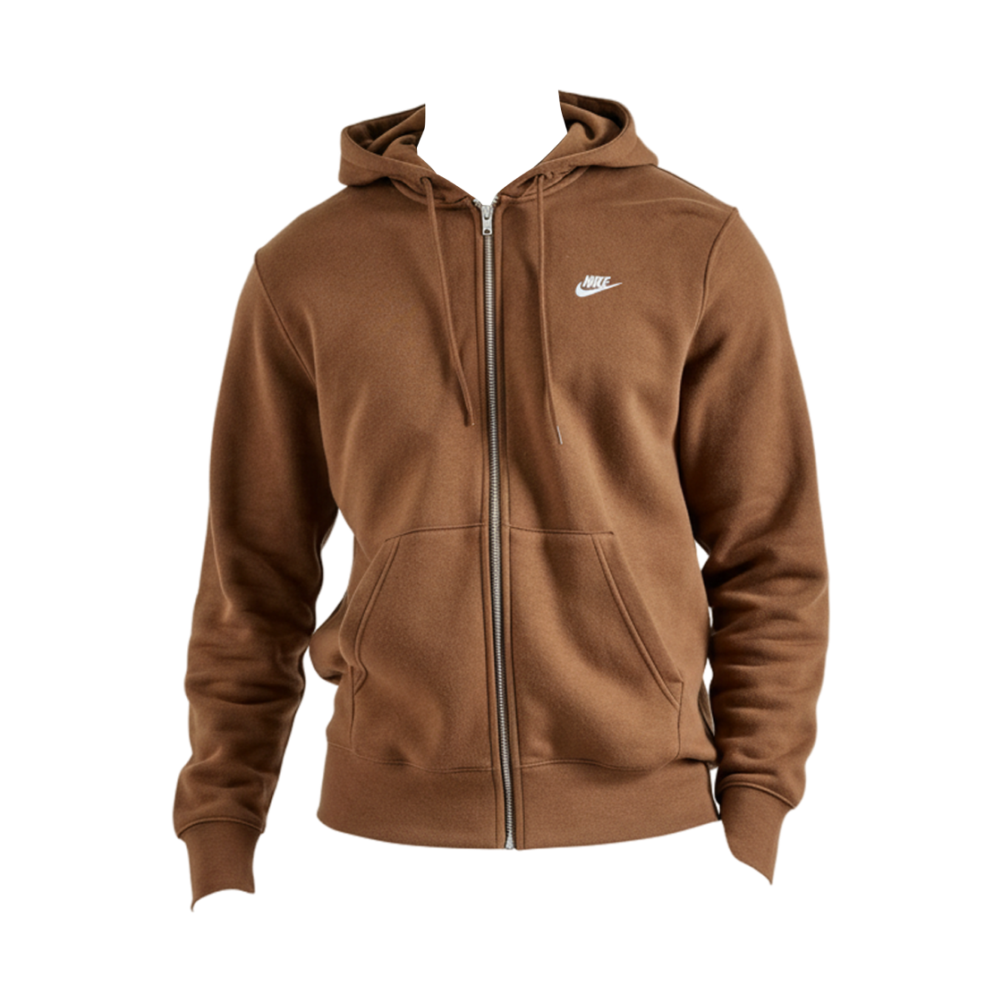FN3861-235 Nike Club Full Zip Fleece Hoodie Mosswood Brown White - US/EU