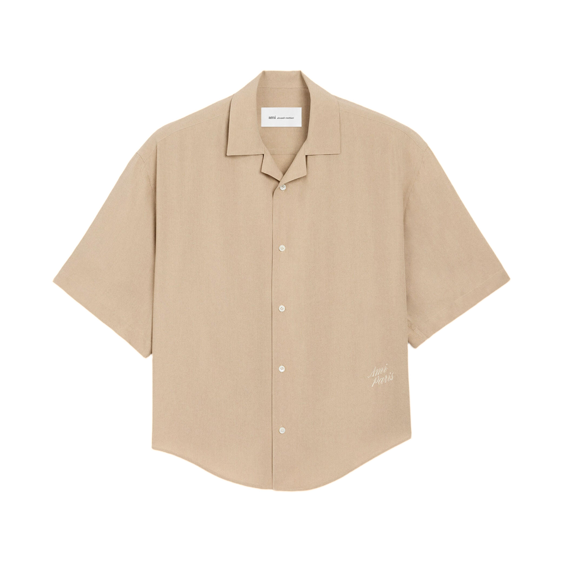 HSH830-VI0036-229 AMI Beige Short Sleeve Embroidered Ami Paris Boxy Shirt White Coffee