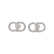 (W) Dior CD Signature Stud Earrings Metal & Crystal Silver