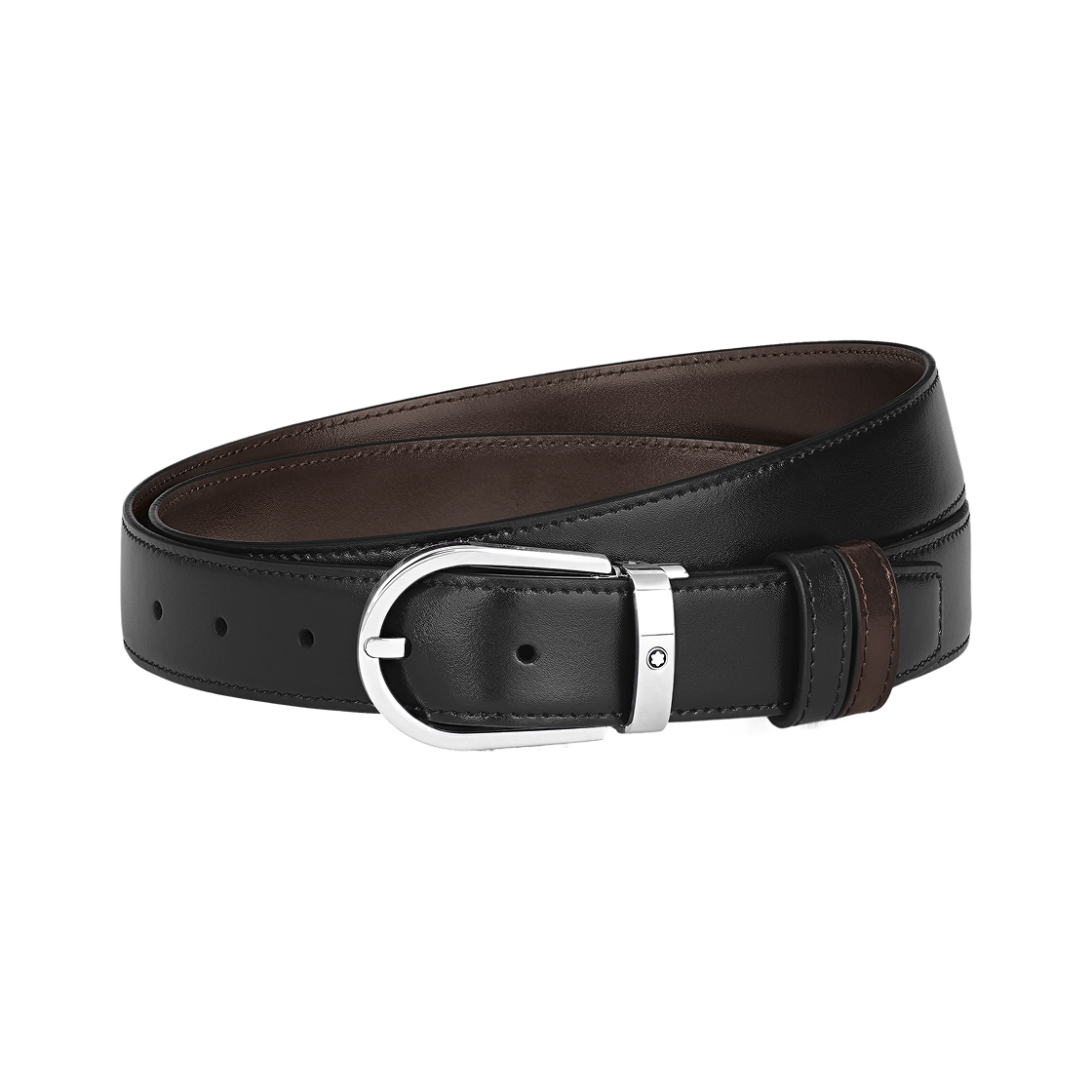 몽블랑 홀스슈 30mm 리버시블 벨트 마이스터스턱 레더 블랙 에보니(Montblanc Horseshoe 30mm Reversible Belt In Meisterstuck Leather Black Ebony)