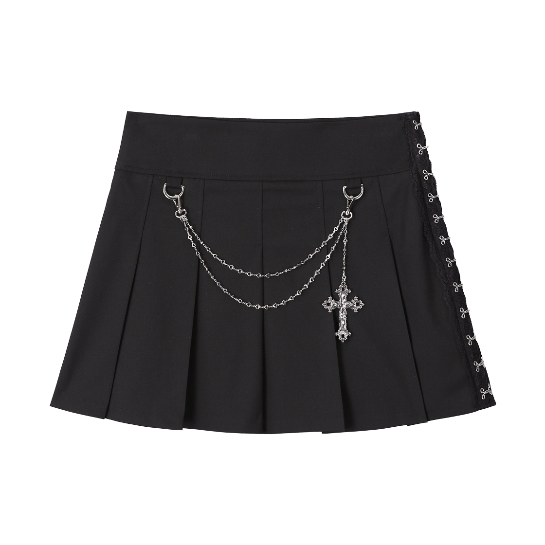 클럿 스튜디오 크로스 체인 플리츠 스커트 블랙(Clut Studio Cross Chain Pleated Skirt Black)