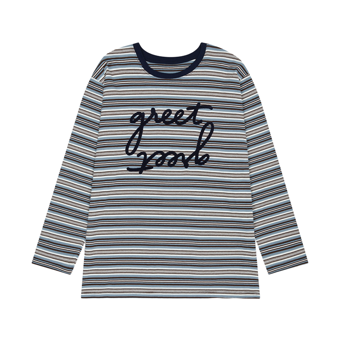 00035 Murmure Greet Bouclé Stripe Oversized T-shirt Navy