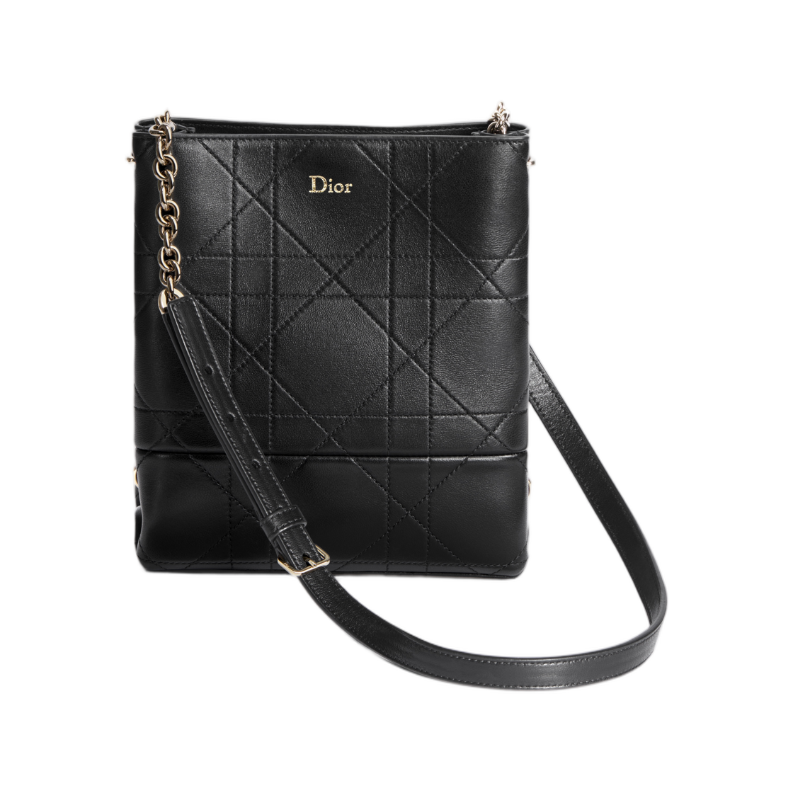 M0720OSQM-M900 Dior Trianon Vertical Chain Bag Small Flat Macro Cannage Lambskin Black