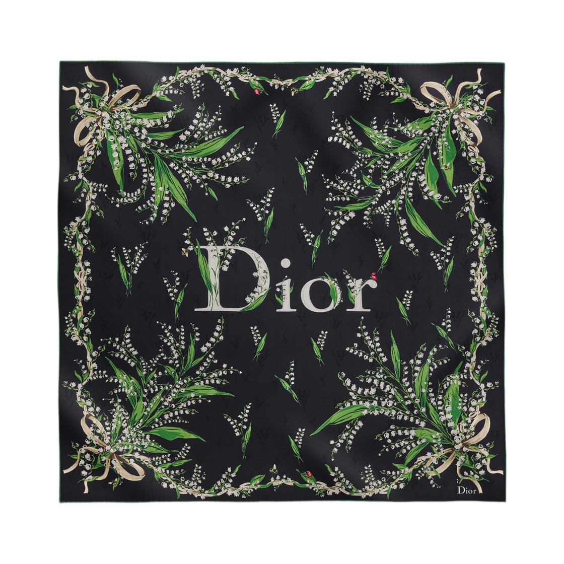 (W) 디올 릴리 오브 더 밸리 90 스퀘어 스카프 실크 자카드 블랙((W) Dior Lily Of The Valley 90 Square Scarf Silk Jacquard Black) - 1