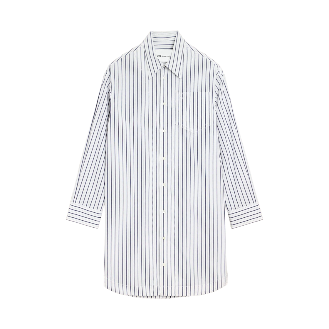 UDR663-CO0220-A074 AMI White Striped Cotton Ami De Coeur Wide Shirt Dress White Ink