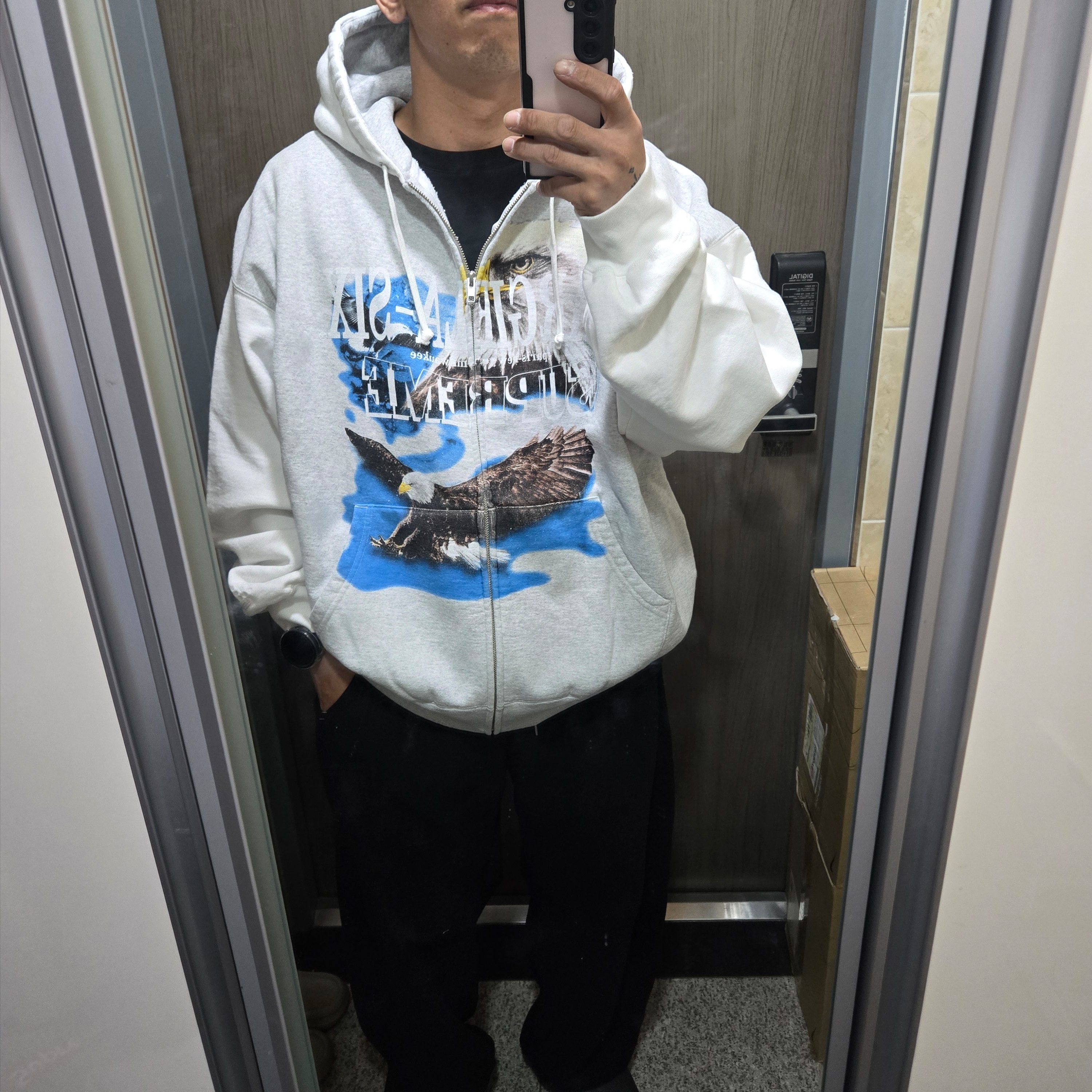 Supreme x MM6 Maison Margiela Eagle Zip Up Hooded Sweatshirt Ash Grey - 26SS 착용 스타일 - 1