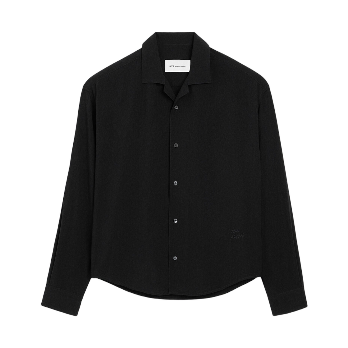 HSH829-VI0036-001 AMI Black Boxy Embroidered Ami Paris Shirt Black