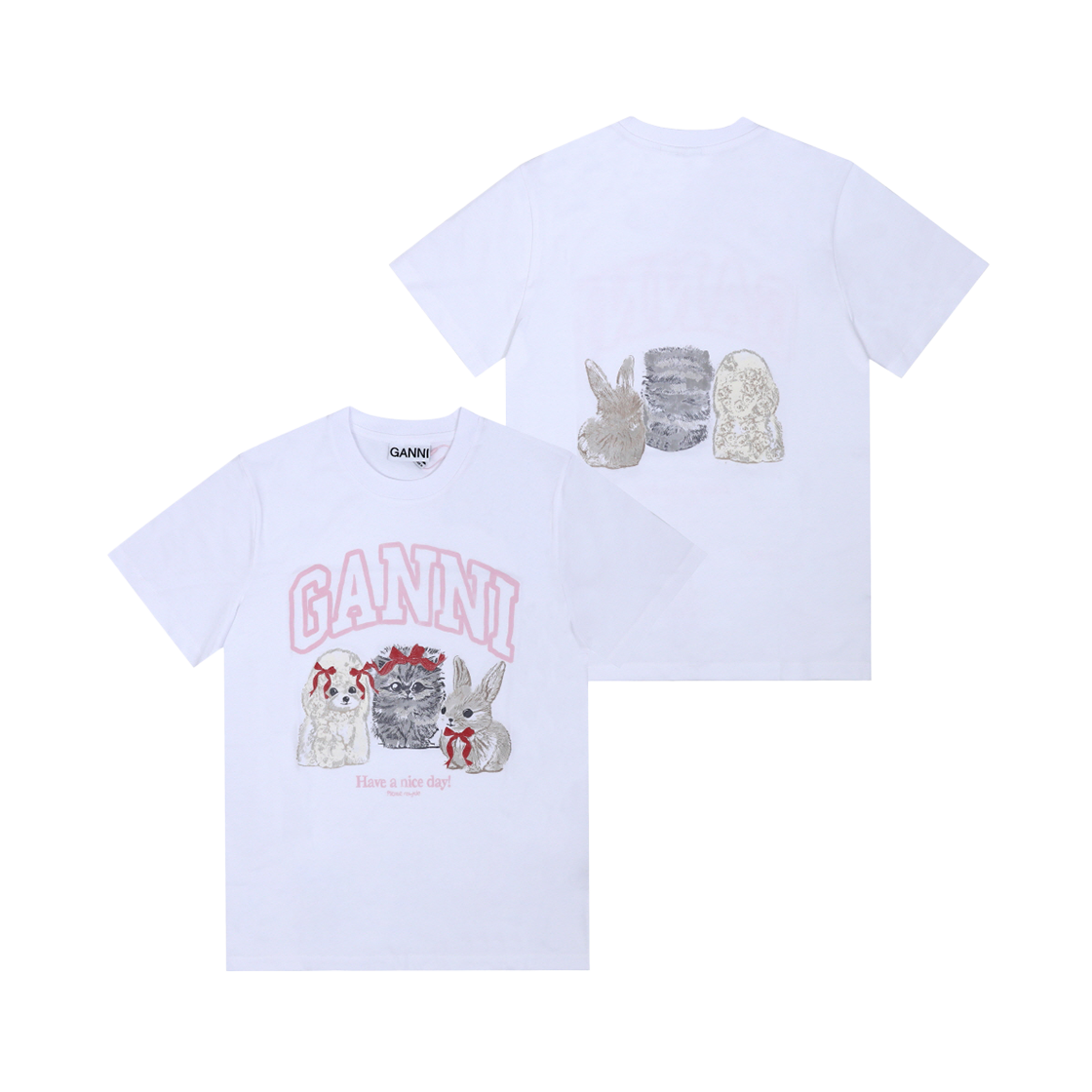 [20% 쿠폰] (W) 가니 애니멀 프린트 티셔츠 화이트([20% 쿠폰] (W) Ganni Animals Print T-Shirt White) - 1