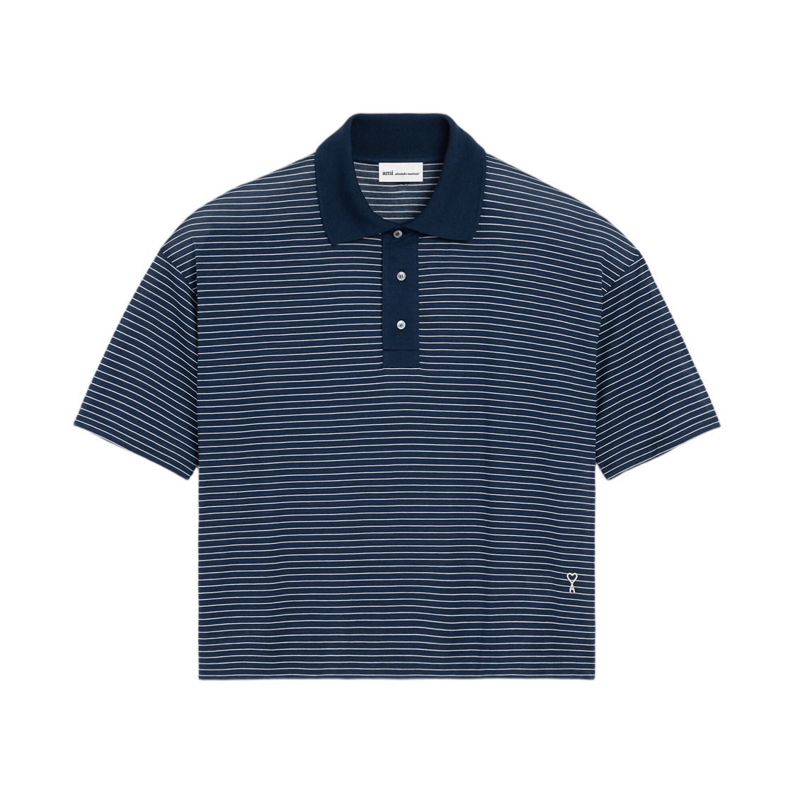 아미 블루 코튼 스트라이프 아미 드 하트 폴로 잉크 화이트(AMI Blue Cotton Striped Ami De Coeur Polo Ink White) - 1