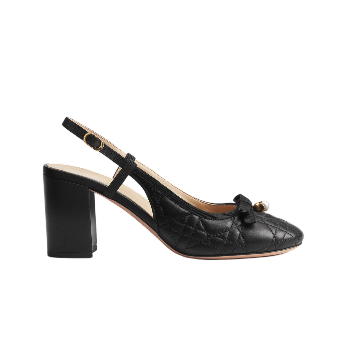 (W) 디올 발레 슬링백 펌프스 퀼티드 까나쥬 램스킨 블랙((W) Dior Ballet Slingback Pumps Quilted Cannage Lambskin Black)