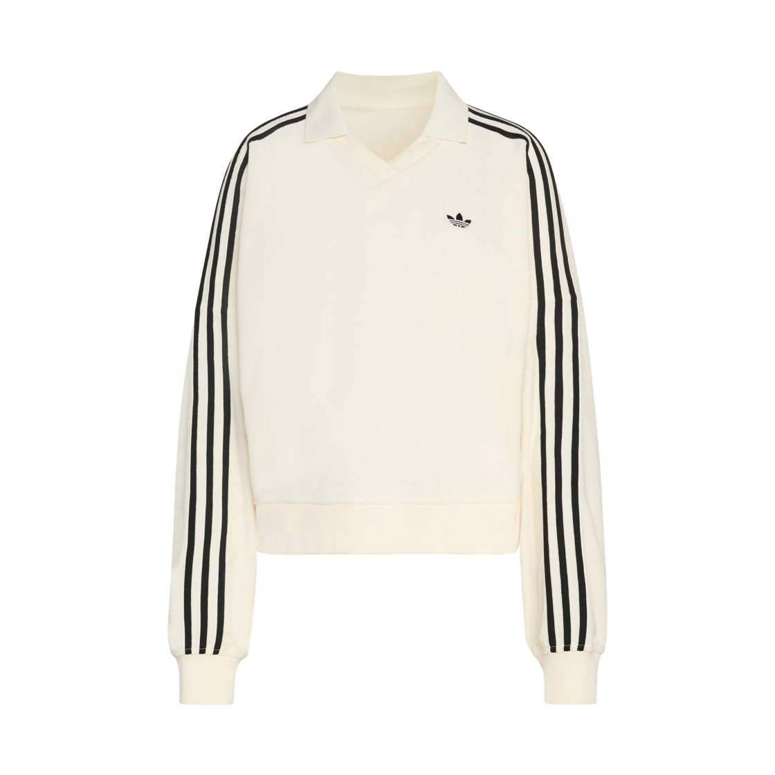 (W) 아디다스 테리 타월 브이넥 롱슬리브 폴로 셔츠 오프 화이트 - KR 사이즈((W) Adidas Terry Towel V-Neck Long Sleeve Polo Shirt Off White - KR Sizing)