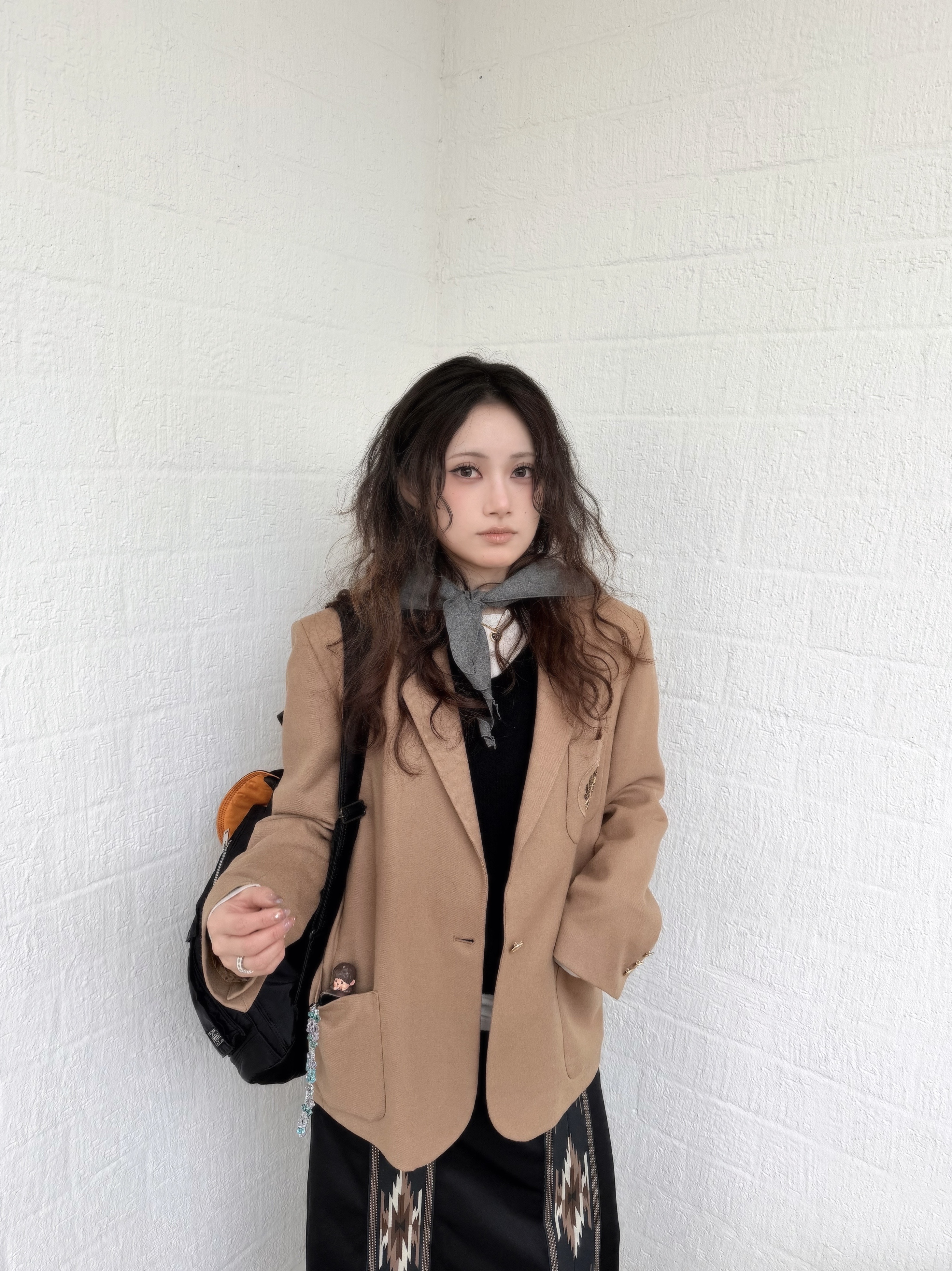 (W) Kapital Smooth Jersey Kochi & Zephyr Skirt Black, Kapital Wool Royal Babushka Kountry Embroidery Gray 착용 스타일