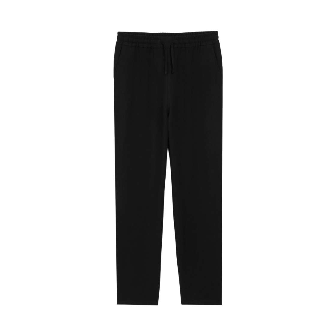 아미 블랙 블렌디드 리넨 엘라스티케이티드 웨이스트 트라우저 블랙(AMI Black Blended Linen Elasticated Waist Trousers Black)