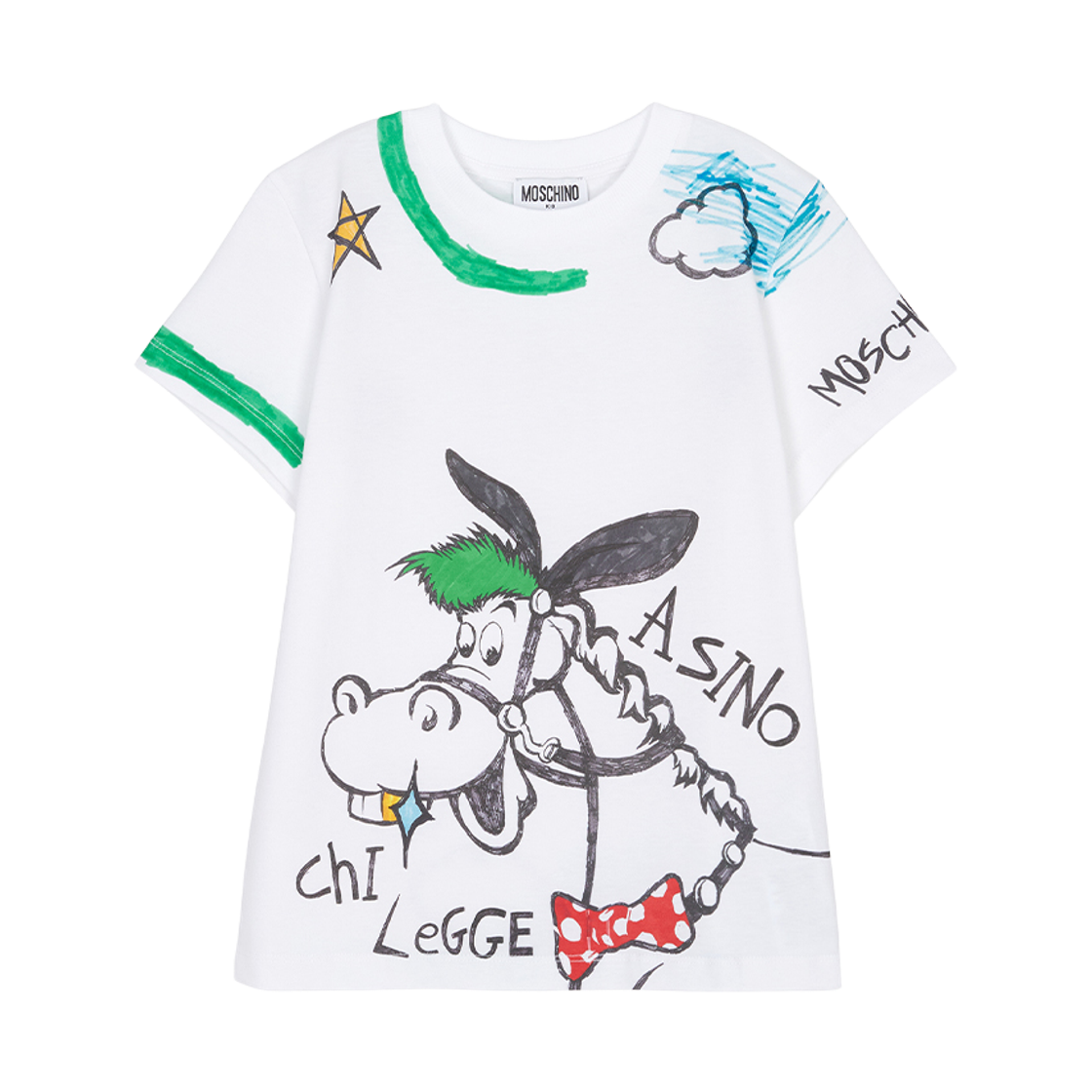 (키즈) 모스키노 숏슬리브 티셔츠 화이트((Kids) Moschino Short Sleeve T-Shirt White)