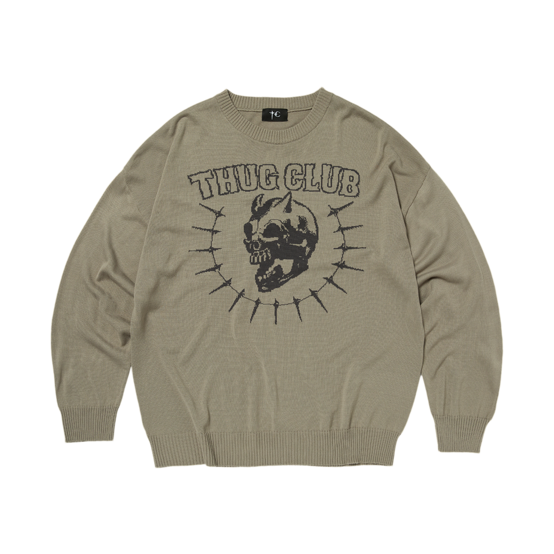 떠그 클럽 라이딩 스컬 니트 스웨터 베이지(Thug Club Riding Skull Knit Sweater Beige) - 1