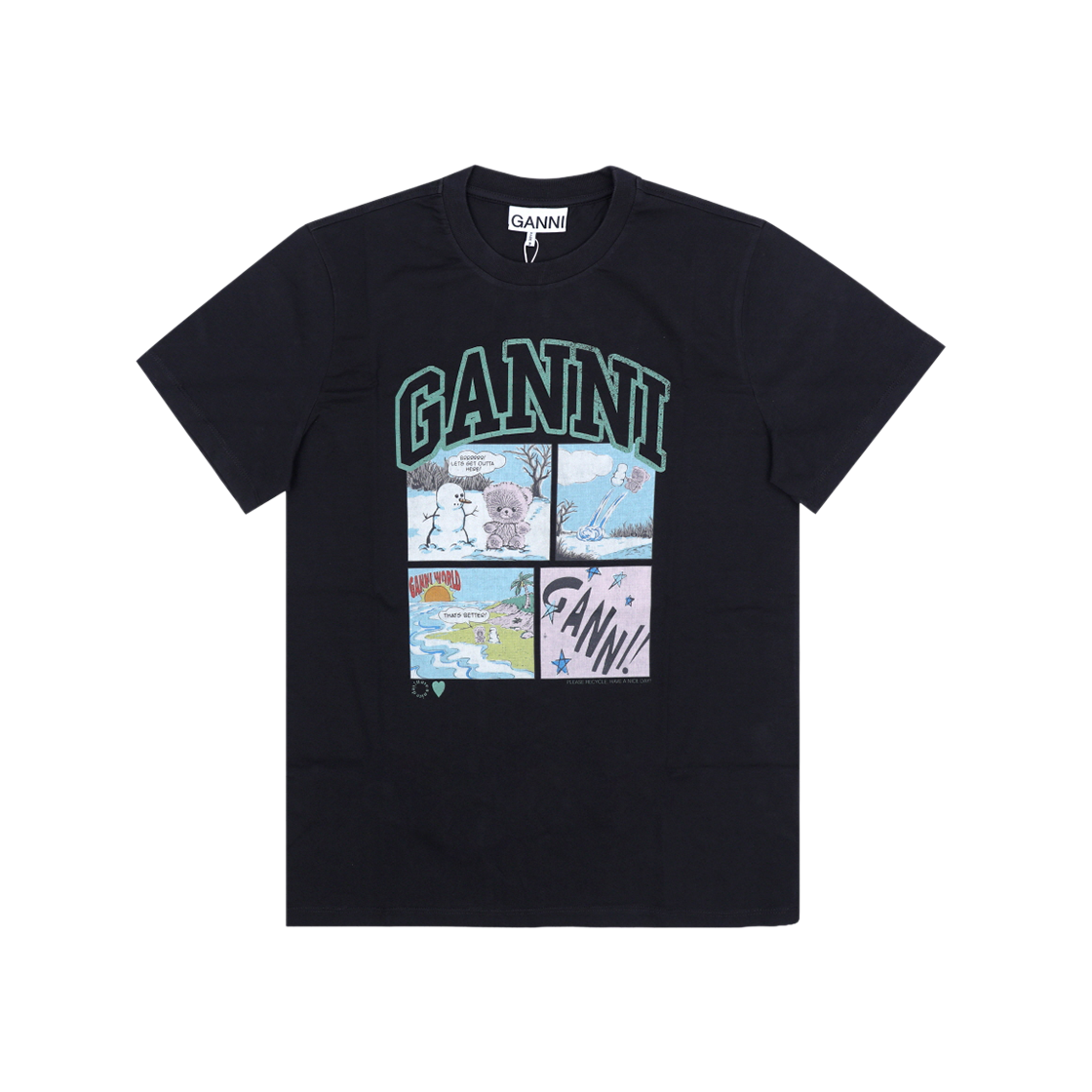 [20% 쿠폰] (W) 가니 베이직 저지 코믹 테디 티셔츠 블랙([20% 쿠폰] (W) Ganni Basic Jersey Comic Teddy T-Shirt Black) - 1