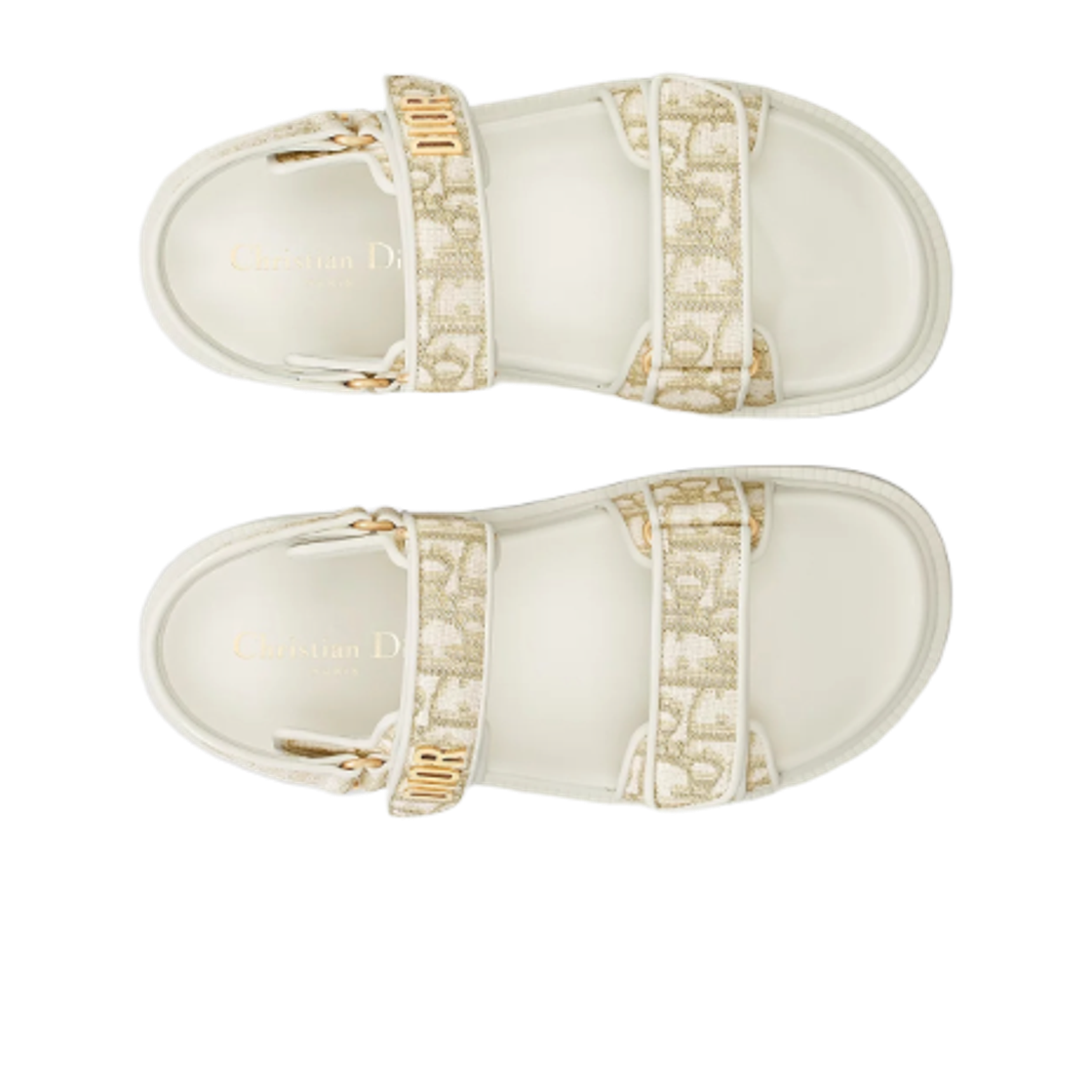 (W) 디올 디올액트 샌들 디올 오블리크 자카드 골드 톤 메탈릭 쓰레드 화이트((W) Dior Dioract Sandals Dior Oblique Jacquard with Gold Tone Metallic Thread White) - 2
