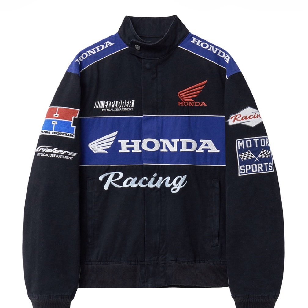Honda Twill Multi Patch Motorcycle Jacket Black 착용 스타일