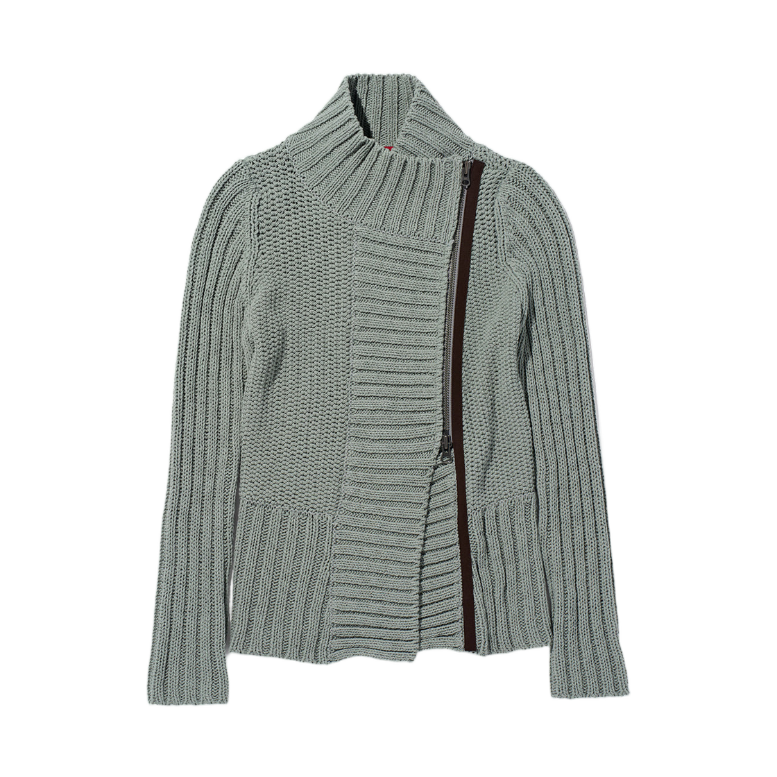 - (W) Mischief Ribbed Collar Zip Sweater Khaki Grey