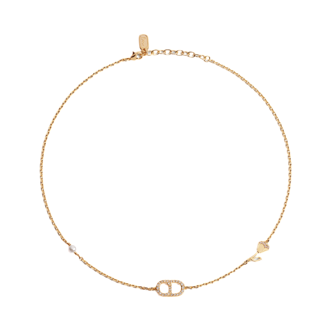 N3679WOMCY-D319 (W) Dior CD Lily Necklace Metal & Resin Pearl Crystal Gold White