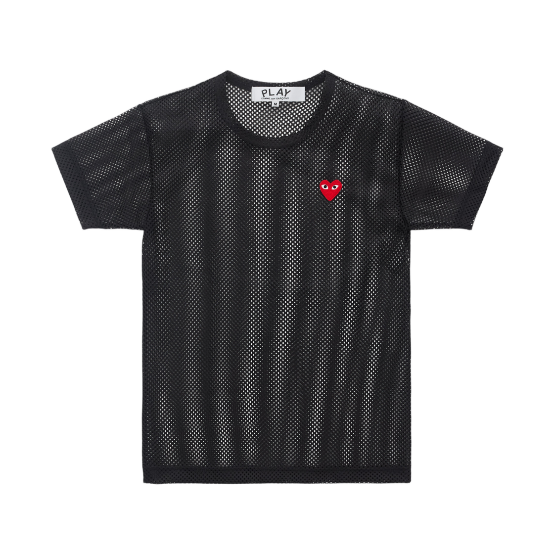 AX-T351-051-1 Play Comme des Garcons Mesh Red Heart T-Shirt Black