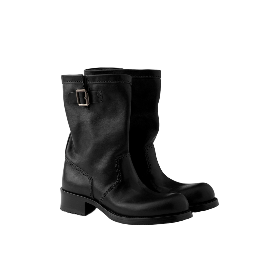 (W) 프라다 레더 미드 카프 부츠 블랙((W) Prada Leather Mid-Calf Boots Black) - 2