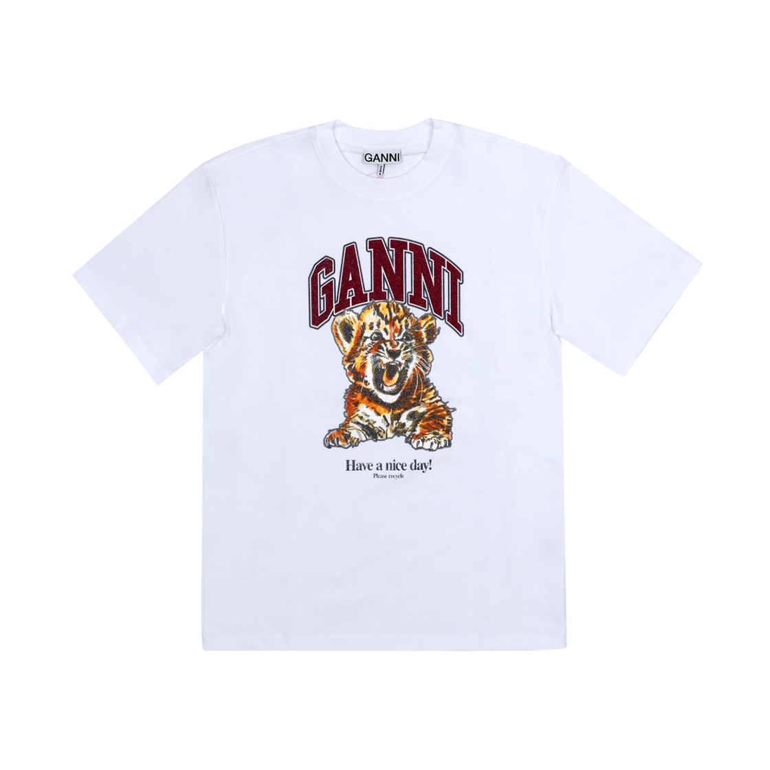 [20% 쿠폰] (W) 가니 비디드 타이거 티셔츠 브라이트 화이트([20% 쿠폰] (W) Ganni Beaded Tiger T-Shirt Bright White)