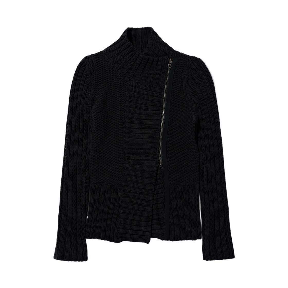 - (W) Mischief Ribbed Collar Zip Sweater Black