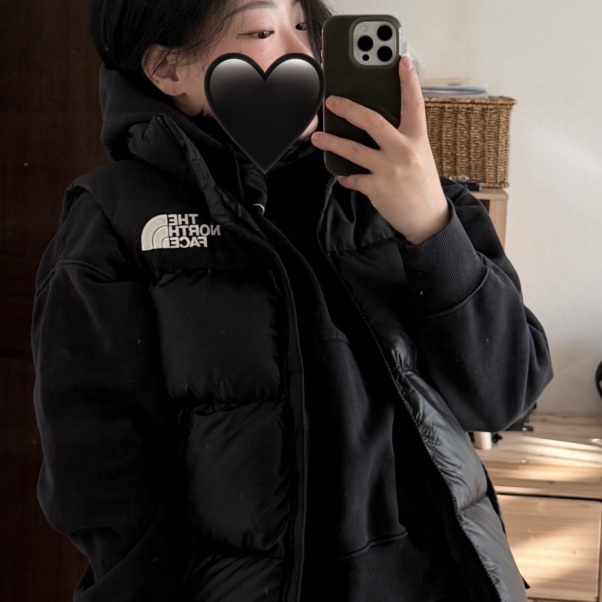 The North Face Nuptse On Ball Vest Black, Porter Tanker Shoulder Bag Sage Green 착용 스타일 - 1