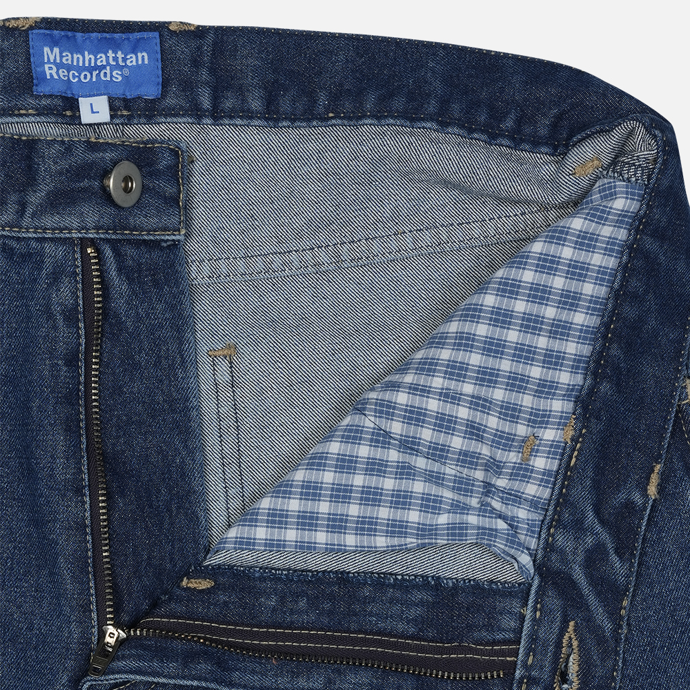 맨하탄 레코즈 워시드 데님 더블니 팬츠 - 블루(Manhattan Records Washed Denim Double Knee Pants - Blue) - 6