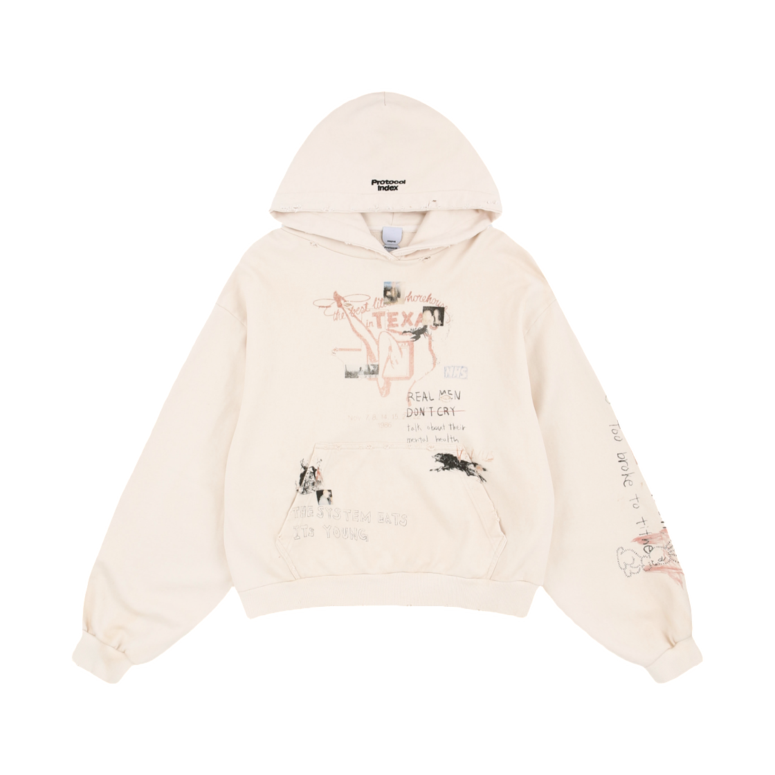 프로토콜 인덱스 핸드 드로잉 워시드 후드 아이보리(Protocol Index Hand Drawing Washed Hoodie Ivory)