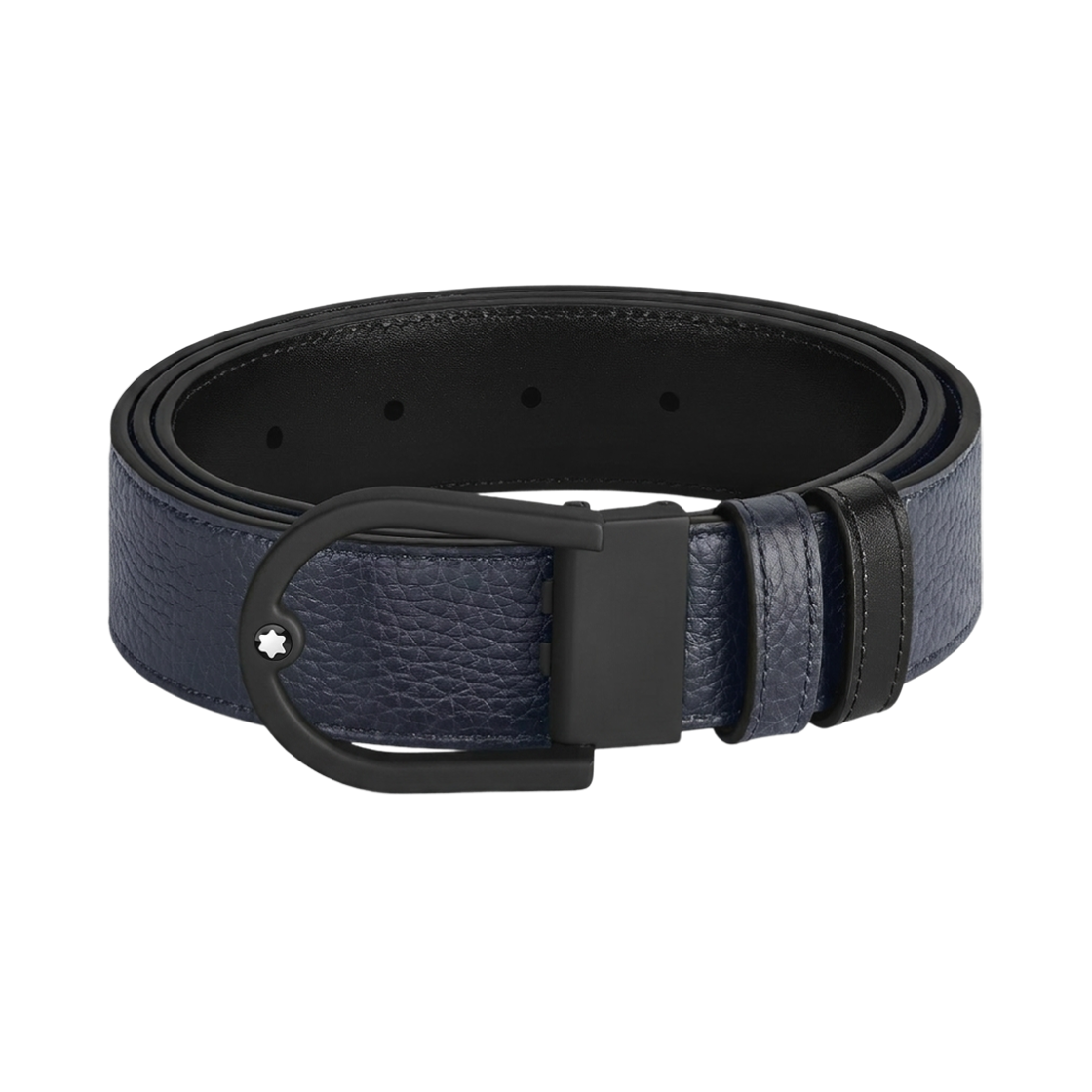 몽블랑 홀스슈 35mm 리버시블 벨트 그레인 레더 딥 미드나잇 블루(Montblanc Horseshoe 35mm Reversible Belt In Grain Leather Deep Midnight Blue)