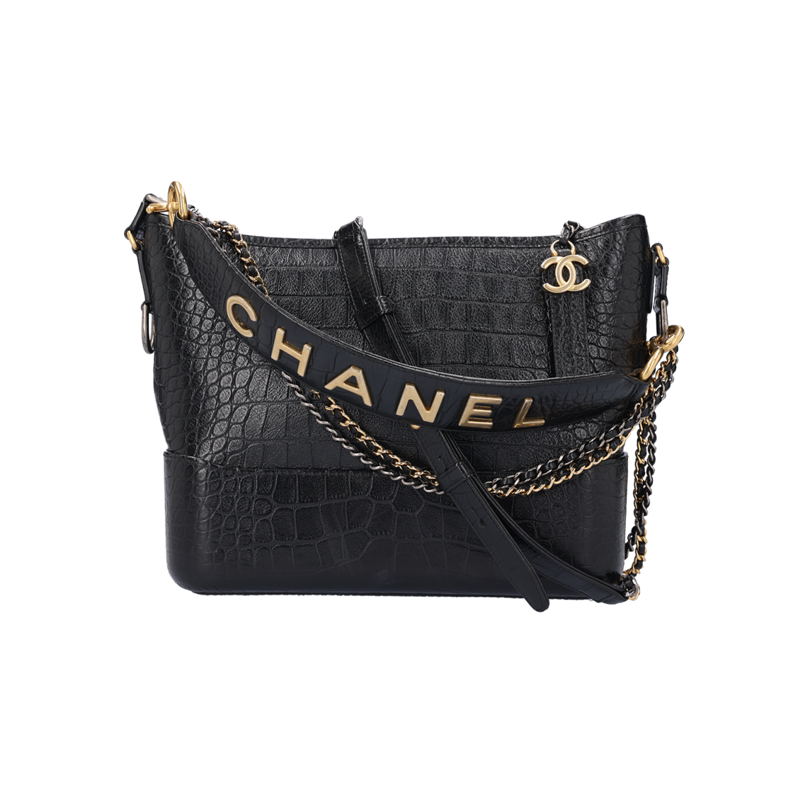 샤넬 A93824 가브리엘 라지 호보백 크로커다일 레더 블랙(Chanel A93824 Gabrielle Large Hobo Bag in Black Crocodile Leather)